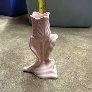 Pink Tulip Motif On Pink Leaves Bud Vase